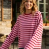 Women’s Stripe Print Tee Tops Long Sleeve