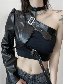 Women PU Leather Jackets Fashion Punk Gothic