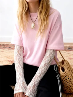Fashion Women Tops Lace Sleeve