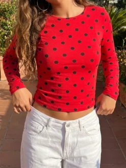 Womens Dot Print T-shirt Long Sleeve