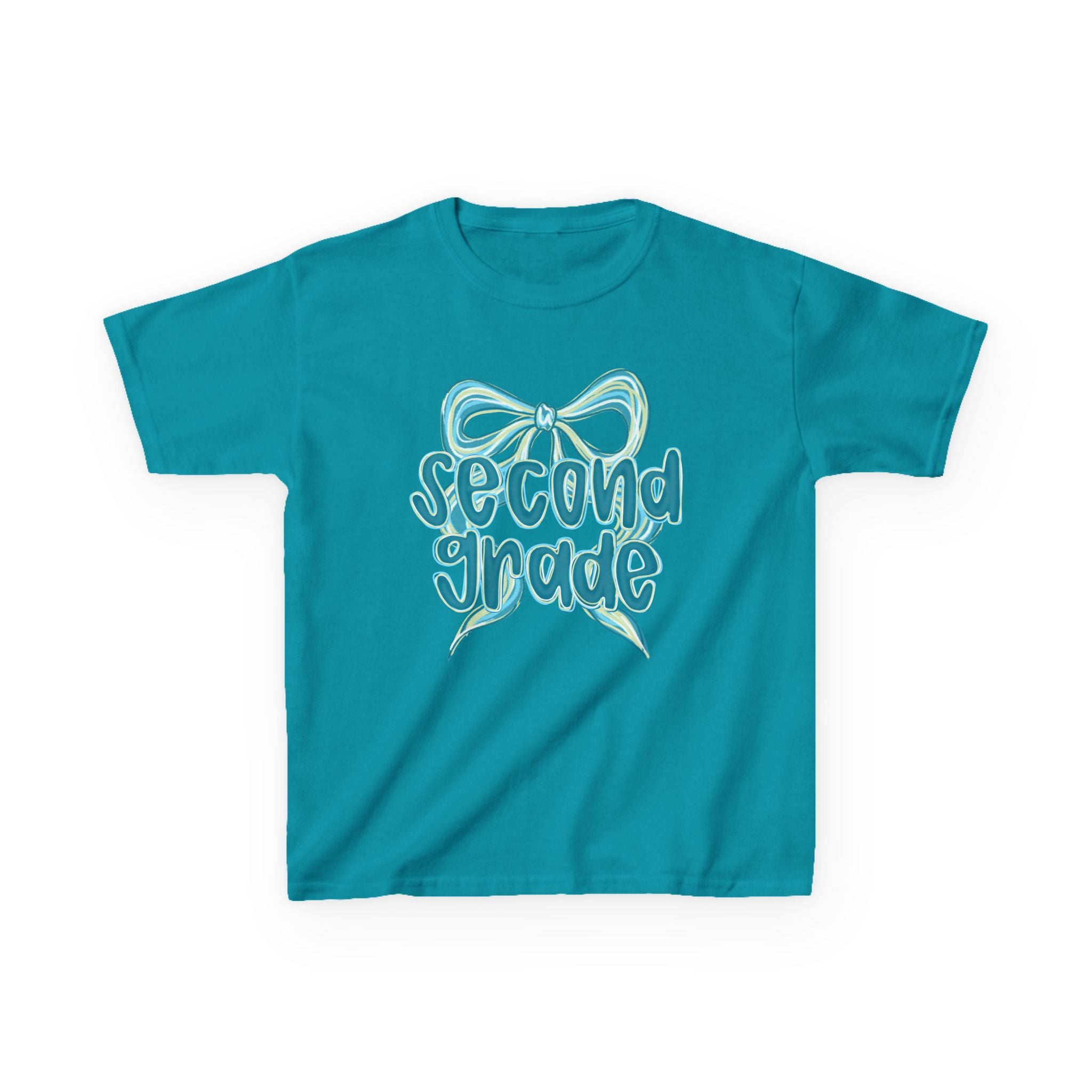 10154766506865858731_2048 Second Grade Kids Tee Cute Blue Coquette Bow Back to School 2nd Grade T-Shirt - Image 1