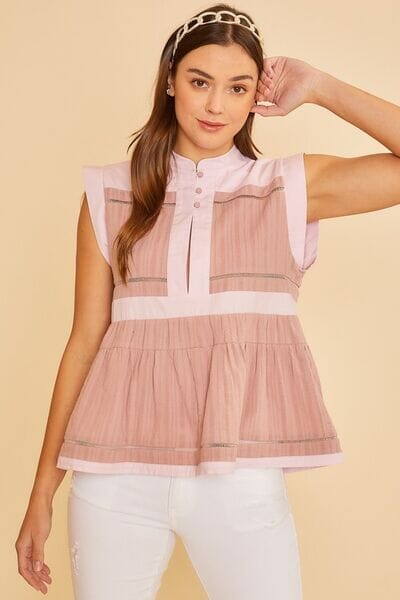 1e3dde11-4d95-4542-8590-6ba59b994d51-Min Annie Wear Contrast Trim Peplum Button Detail Blouse - Image 1