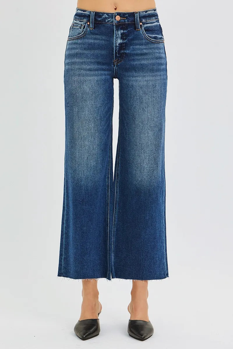 35d407f6455c483b8bec005fbe1141da-Max-Origin RISEN Full Size Mid Rise Crop Wide Raw Cut Hem Jeans Plus Size - Image 1