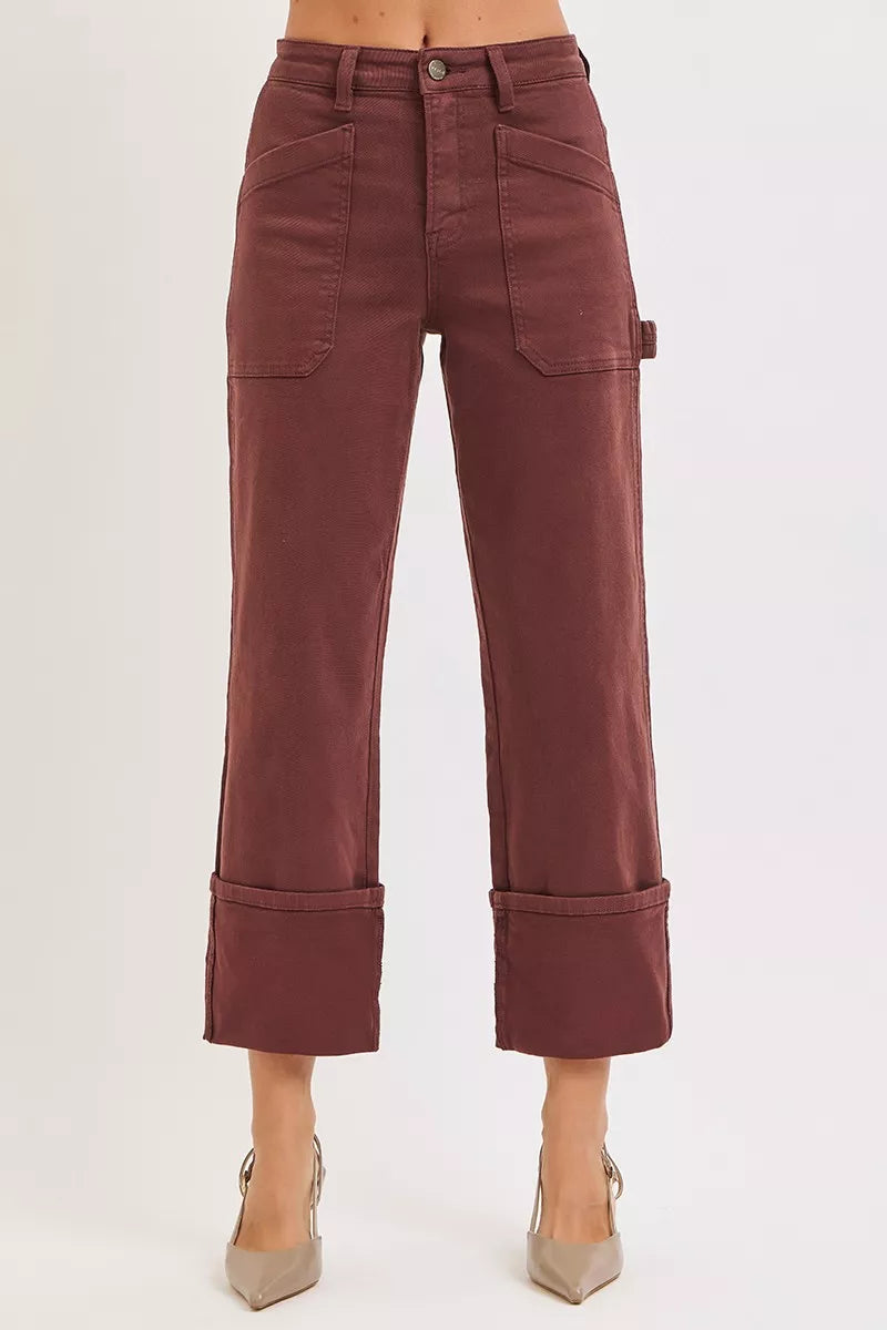 76efa5e99d754efe8775f142ffb7f546-Max-Origin RISEN Full Size High Rise Wide Straight Cuffed Patch Jeans Plus Size - Image 1