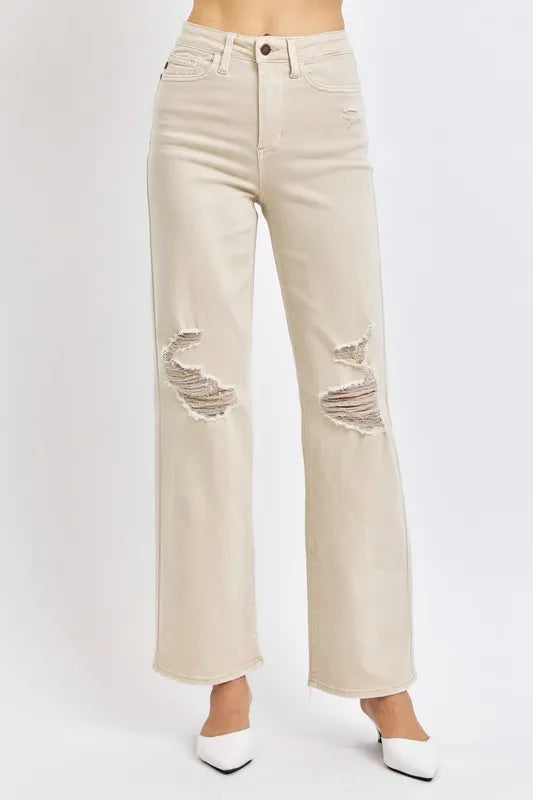 839f1dc0-bd32-4234-8673-ccbf61d9e01a-Max Judy Blue Full Size High Waist Distressed Wide Leg Jeans - Image 1