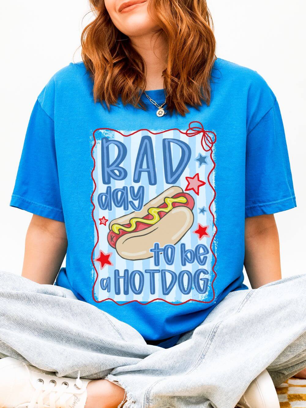 Bad_Day_Hot_Dog_Royal_Caribe Bad Day to Be a Hotdog T-Shirt Funny Retro Patriotic Graphic Tee - Image 1