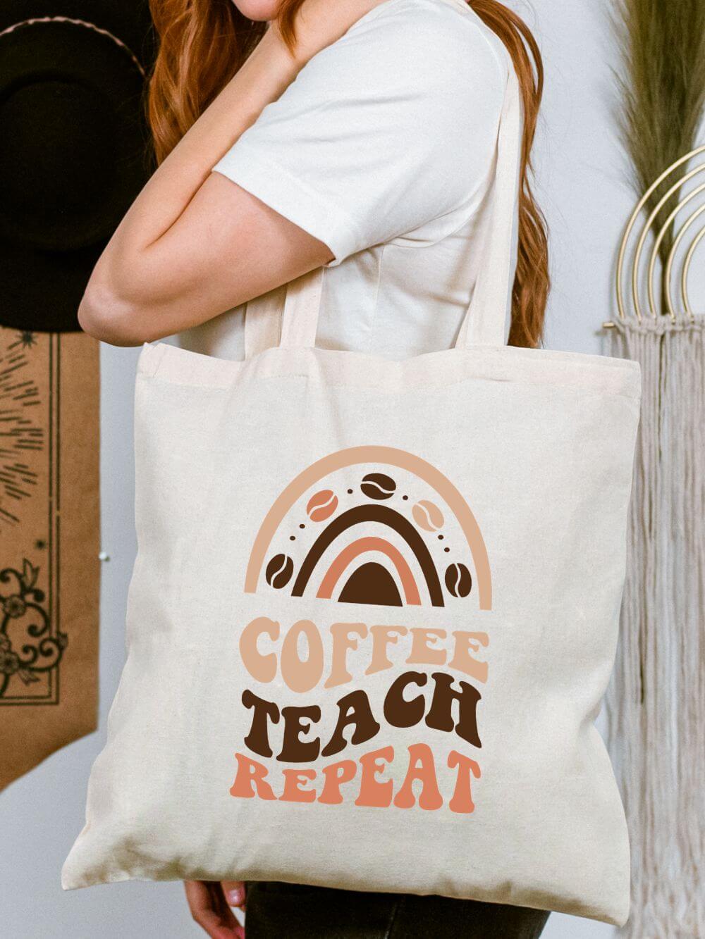 Coffee_Teach_Repeat_Tote Coffee Teach Repeat Teacher Cotton Canvas Tote Bag - Image 1