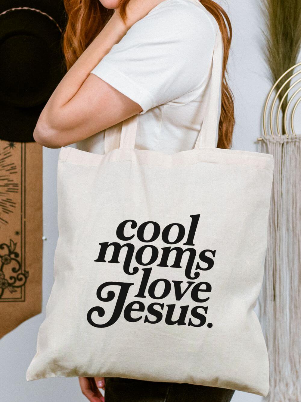 Cool_Moms_Love_Jesus_Tote Cool Moms Love Jesus Cotton Canvas Christian Tote Bag - Image 1