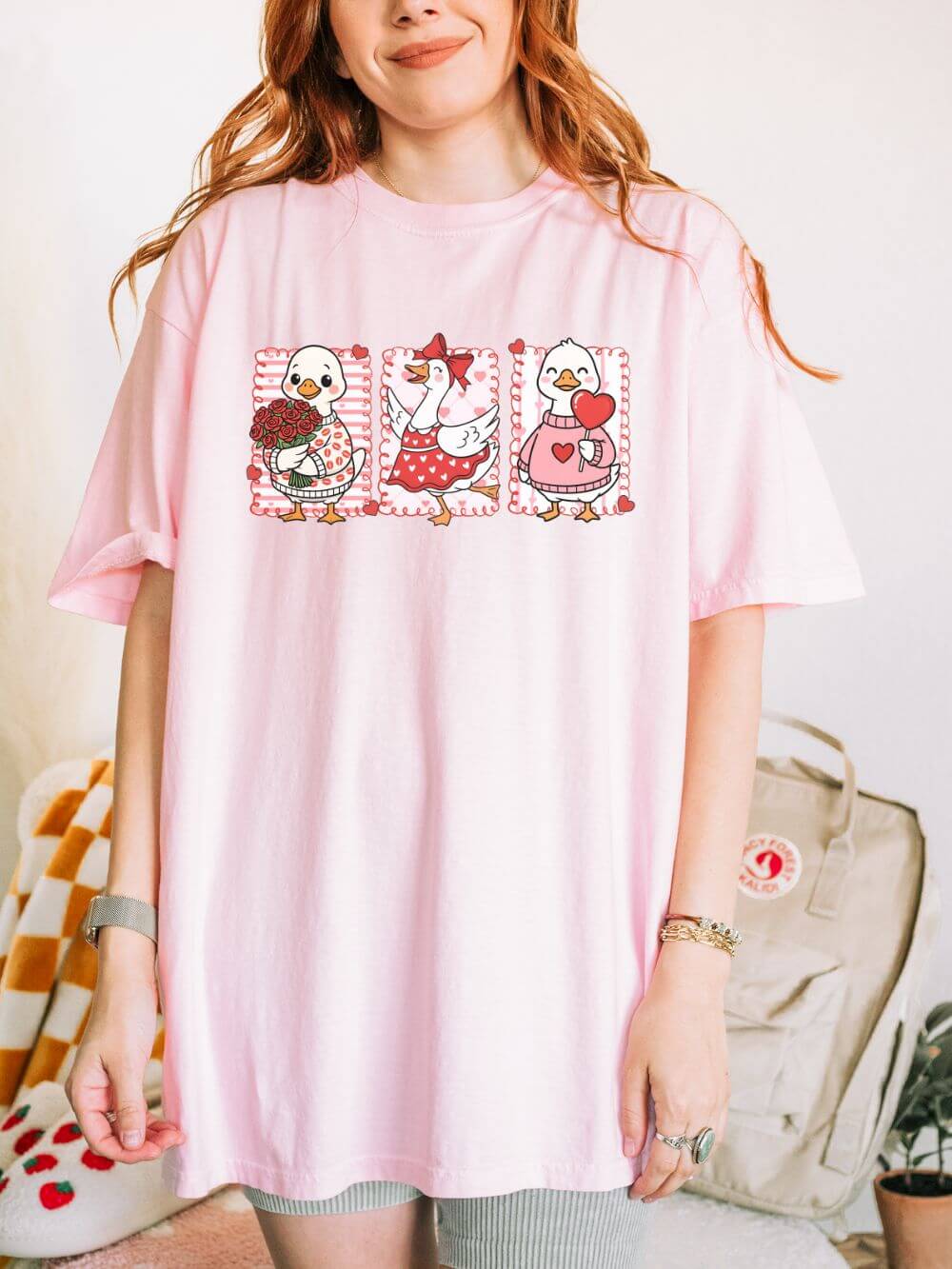 Coquette_Goose_Blossom Coquette Love Goose Valentine's Day Graphic T-Shirt Unisex Short Sleeve Tee - Image 1