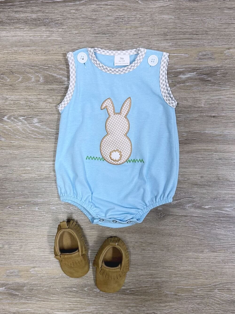 CottonTailBlueBoysEasterorSpringBubbleRomper Cotton Tail Blue Boys Easter or Spring Bubble Romper - Image 1