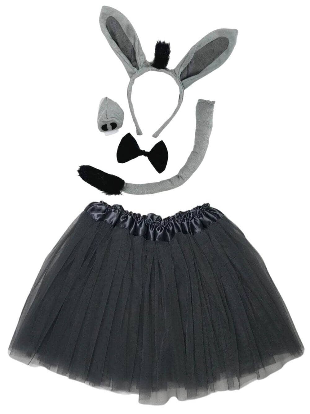 DonkeyCostume_5b82700d-74cc-4081-bdba-398f1fb644d5 Gray Donkey Costume Set for Adults & Plus Size – Donkey Ears Headband, Nose, Tail & Tutu Skirt – Fun Dress-Up Outfit - Image 1