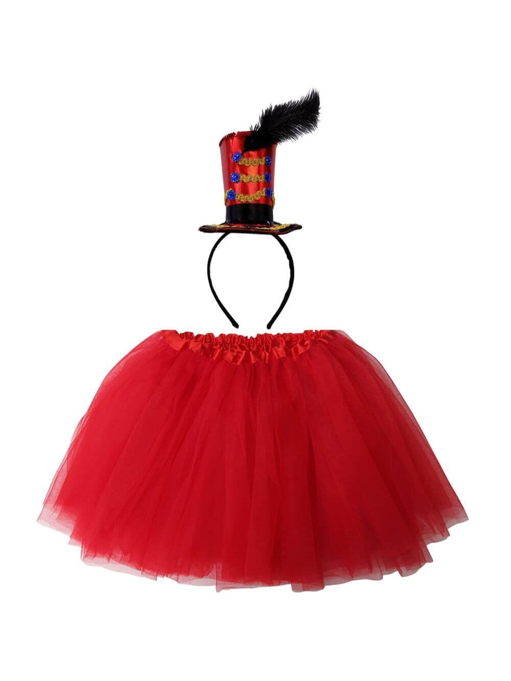 Ear_Costume_Circus_Red_11aeb0f8-235f-499c-a1e0-1c6305a05867-1 Ringmaster Costume Set for Adults & Plus Size – Red Tutu Skirt & Black Mini Top Hat Headband – Circus Greatest Showman Outfit - Image 1