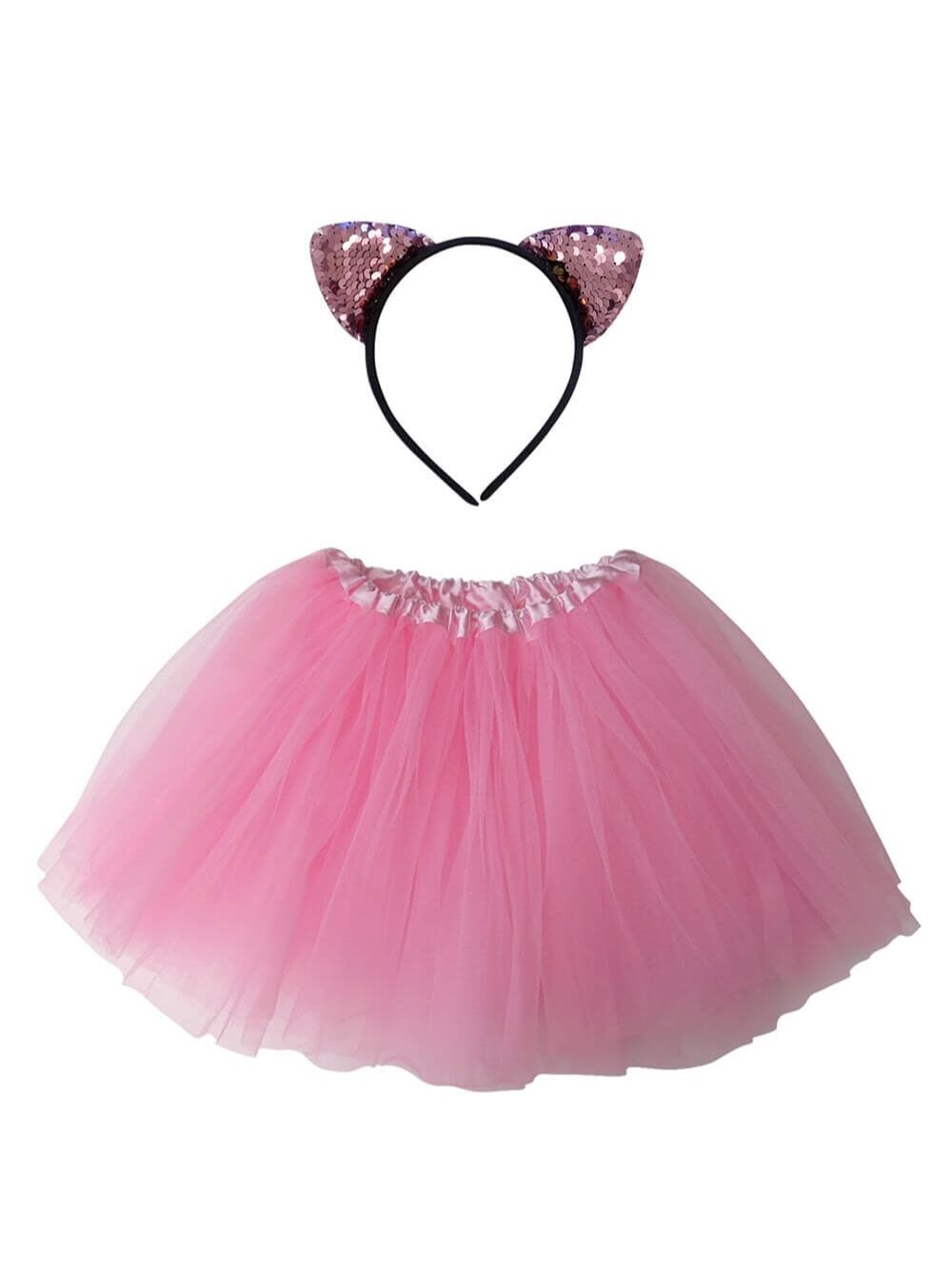 Flip_HB_Costume_Cat_Pink_ab08b036-5fdd-4cf1-8b74-b1d5efee9227 Adult Pink Cat Costume - Tutu Skirt & Flip Sequin Headband Set for Adult or Plus Size - Image 1