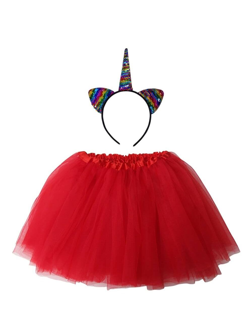 Flip_HB_Costume_Uni_RB_Red_df840043-e65a-4ac4-8c7e-abfc9dda8453 Adult Rainbow Red Unicorn Costume - Tutu Skirt & Flip Sequin Headband Horn Set for Adult or Plus Size - Image 1