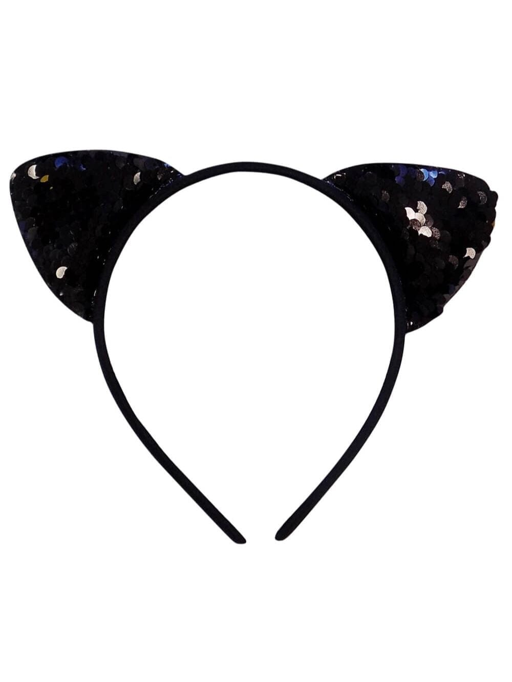 Flip_Sequin_Cat_Black Flip Sequin Black Cat Girls Headband Ears, Kid or Adult Size Costume Accessories Individual or Wholesale Bulk Multipack - Image 1
