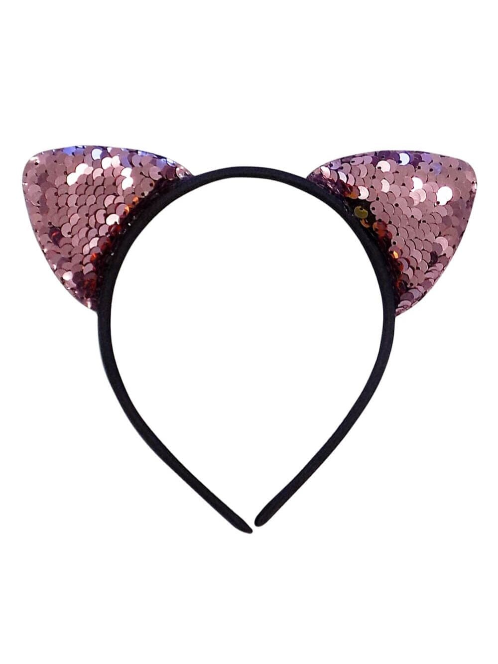 Flip_Sequin_Cat_Pink Flip Sequin Pink Cat Girls Headband Ears, Kid or Adult Size Costume Accessories Individual or Wholesale Bulk Multipack - Image 1