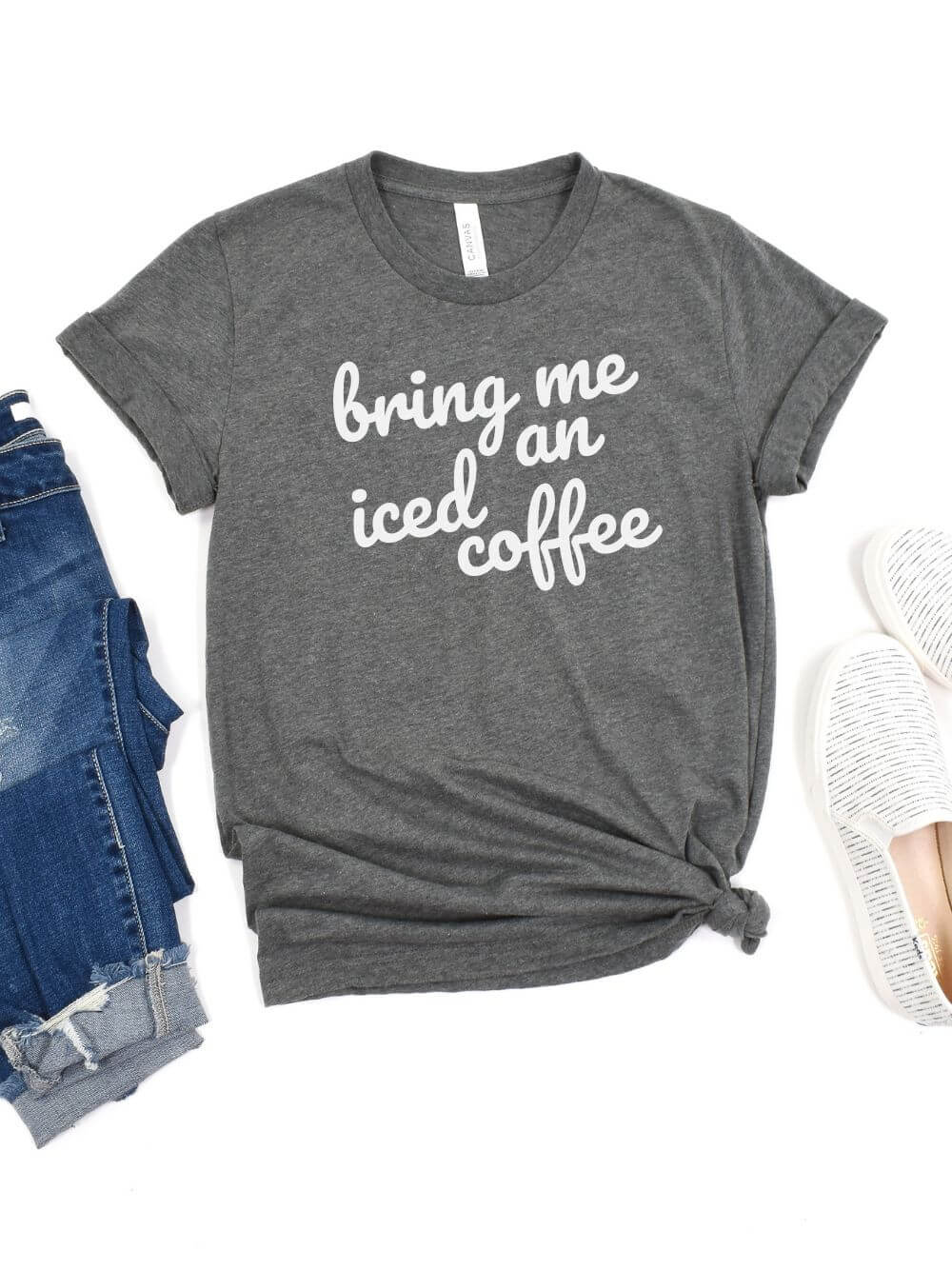 IcedCoffeeDeepHeather Bring Me an Iced Coffee Mom T-Shirt Bella + Canvas Unisex Jersey Short Sleeve Tee - Image 1