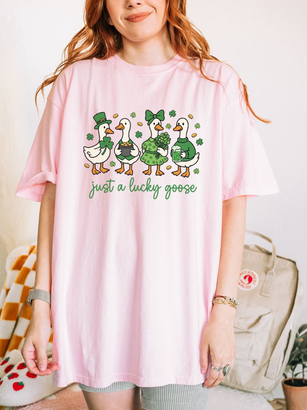 Just_a_Lucky_Goose_Bloosom Just a Lucky Goose St. Patrick's Day Graphic T-Shirt Unisex Short Sleeve Tee - Image 1