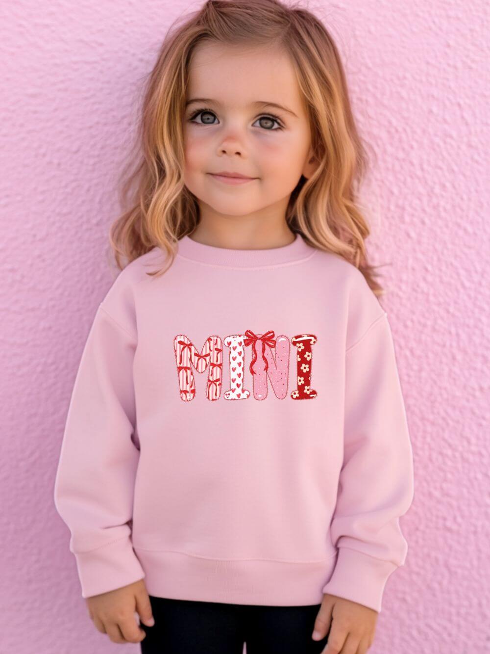 Mini_Valentines_Toddler_Pink Mini Coquette Bow & Heart Valentine's Day Pullover Toddler Crewneck Graphic Sweatshirt - Image 1
