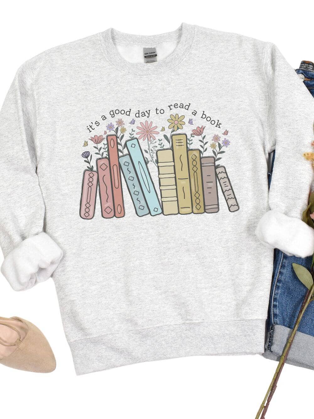 Read_Book_Ash It's a Good Day to Read a Book Women's Long Sleeve Graphic Sweatshirt - Image 1