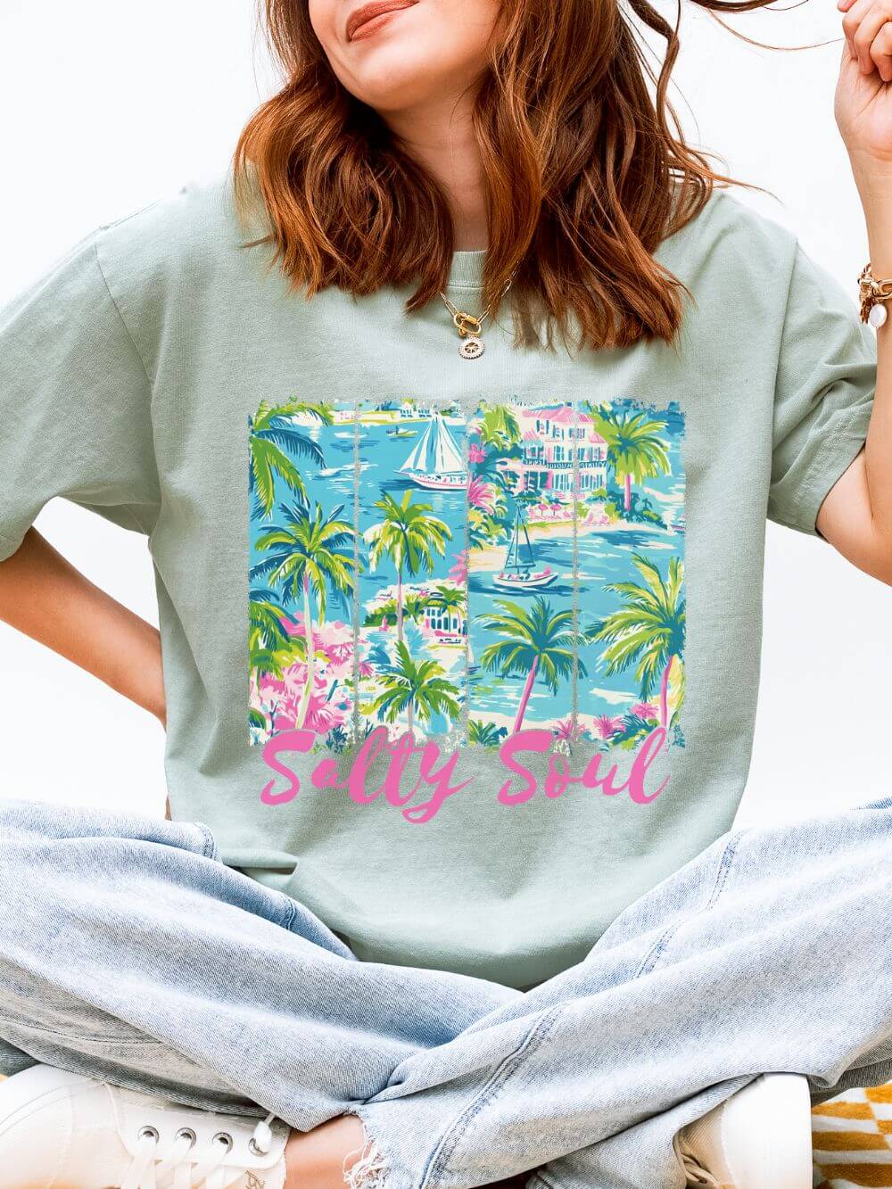 Salty_Soul_Bay Salty Soul Beach Vacation Graphic T-Shirt Summer Tee - Image 1