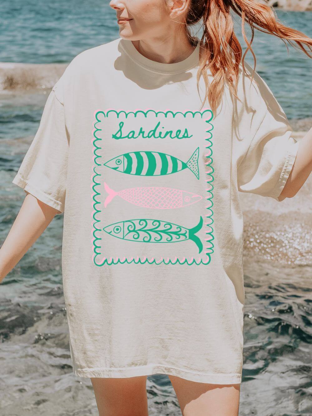 Sardines_Ivory Sardines Graphic T-Shirt Women's Vintage Coastal Fish Tee - Image 1