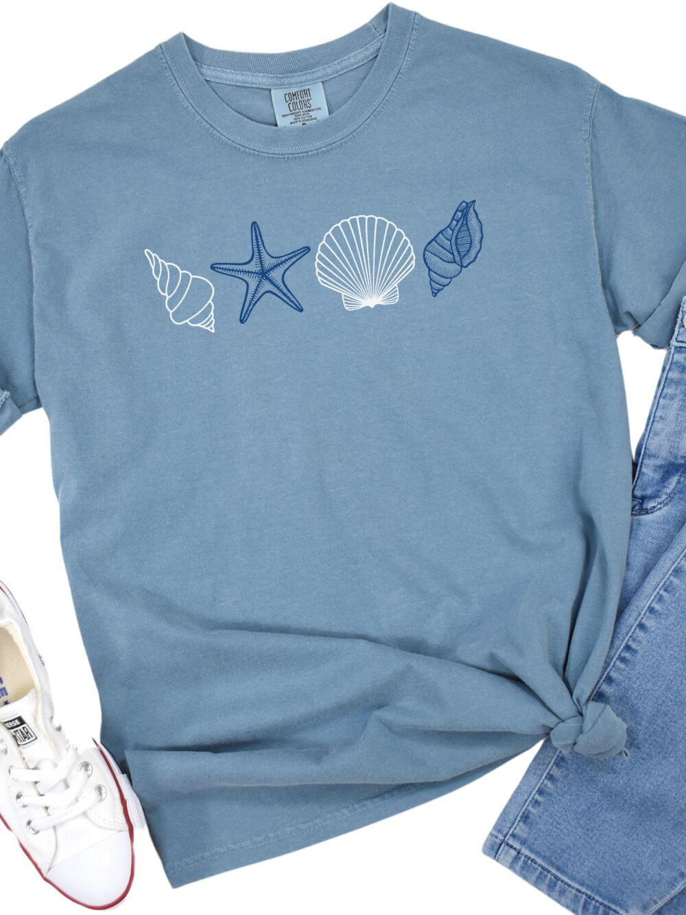 Shells_-_Ice_Blue Coastal Vibes Shells of Summer Ocean-Inspired Comfort Colors Graphic T-Shirt - Image 1