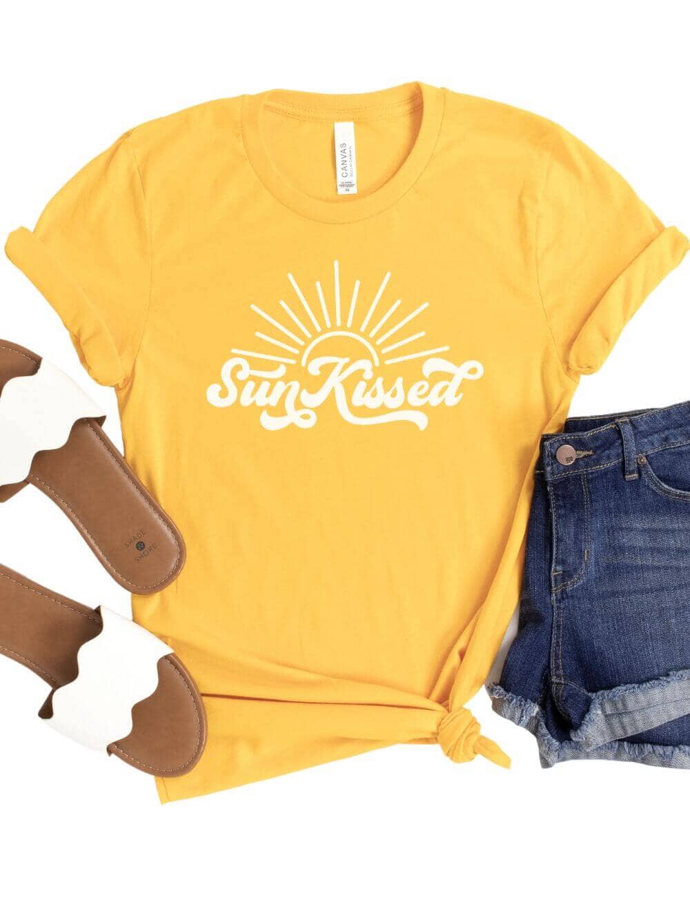SunkissedGold Sunkissed Yellow Women's Jersey Short Sleeve Graphic Tee - Image 1