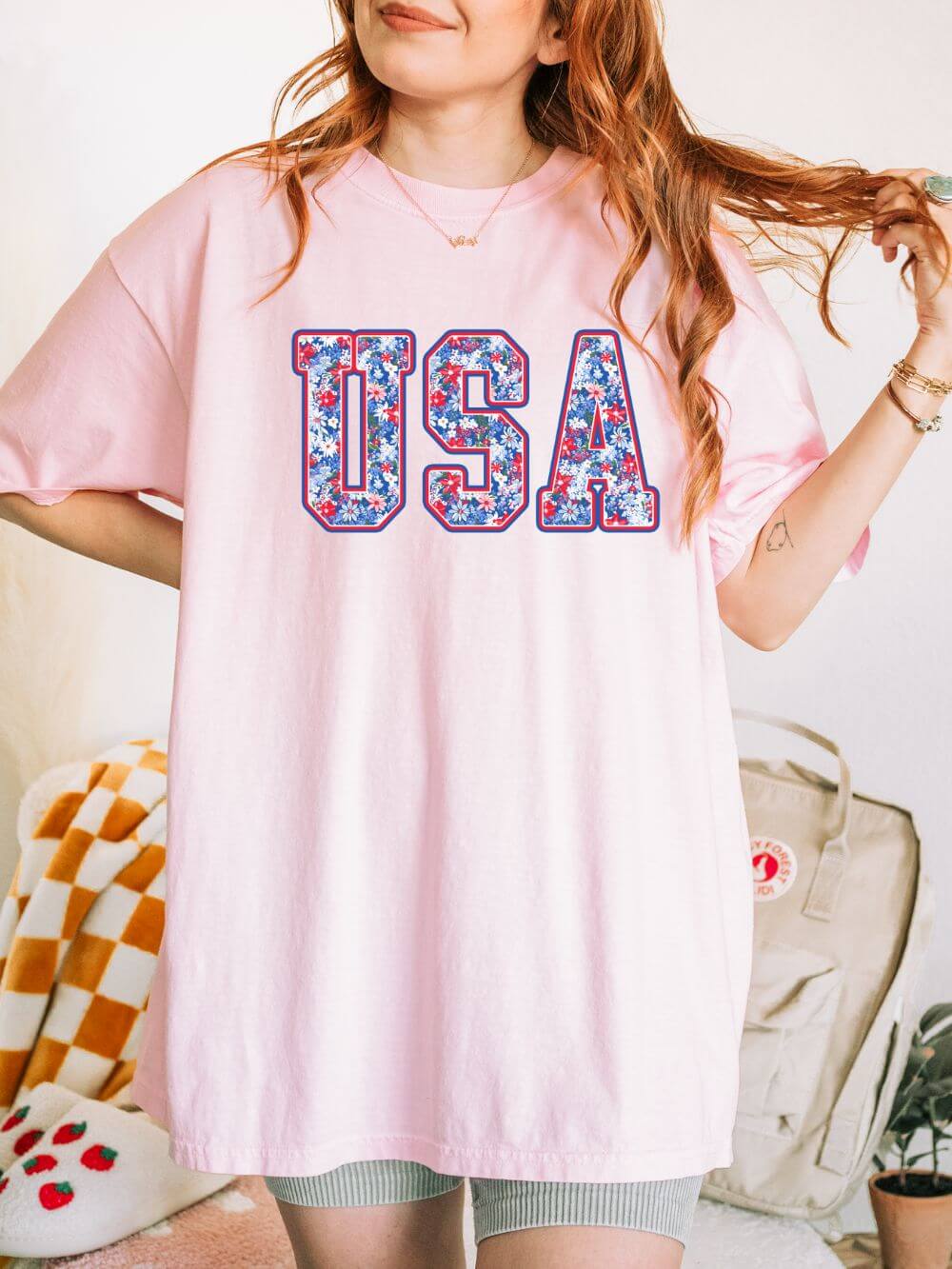 USA_-_Blossom Patriotic Floral USA Unisex Comfort Colors Graphic T-Shirt - Image 1