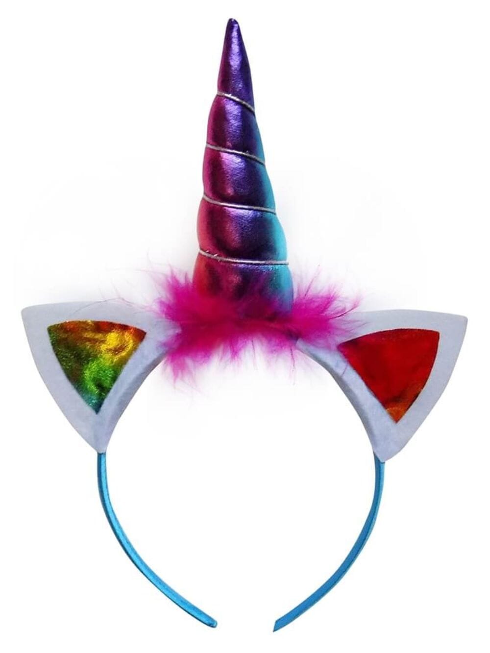 Uni_HB_RB Rainbow Metallic Unicorn Girls Headband, Kid or Adult Costume Accessories Individual or Wholesale Bulk Multipack - Image 1