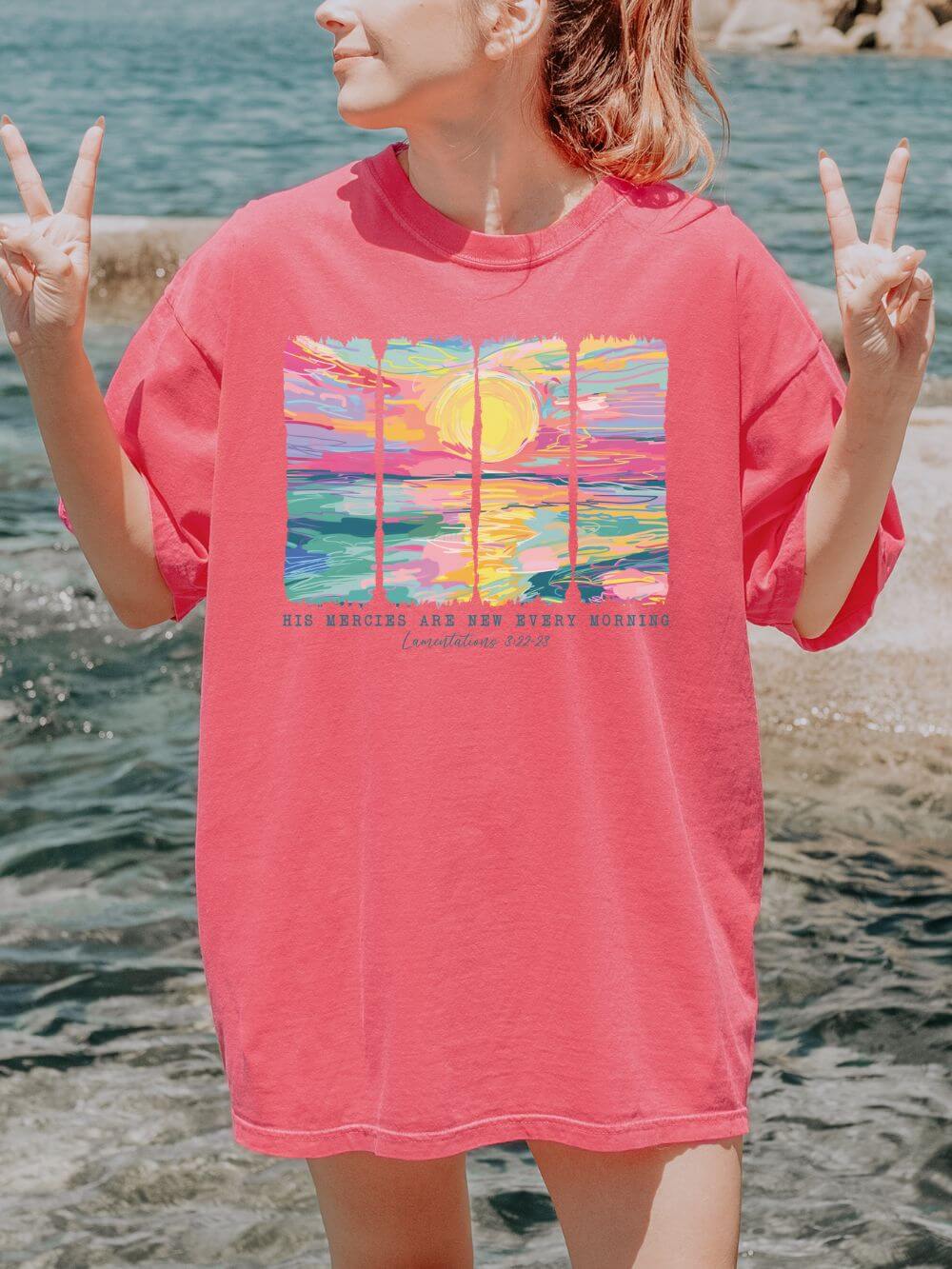 Watermelon_-_Mercies His Mercies are New Bible Verse Christian Unisex Comfort Colors Graphic T-Shirt - Image 1