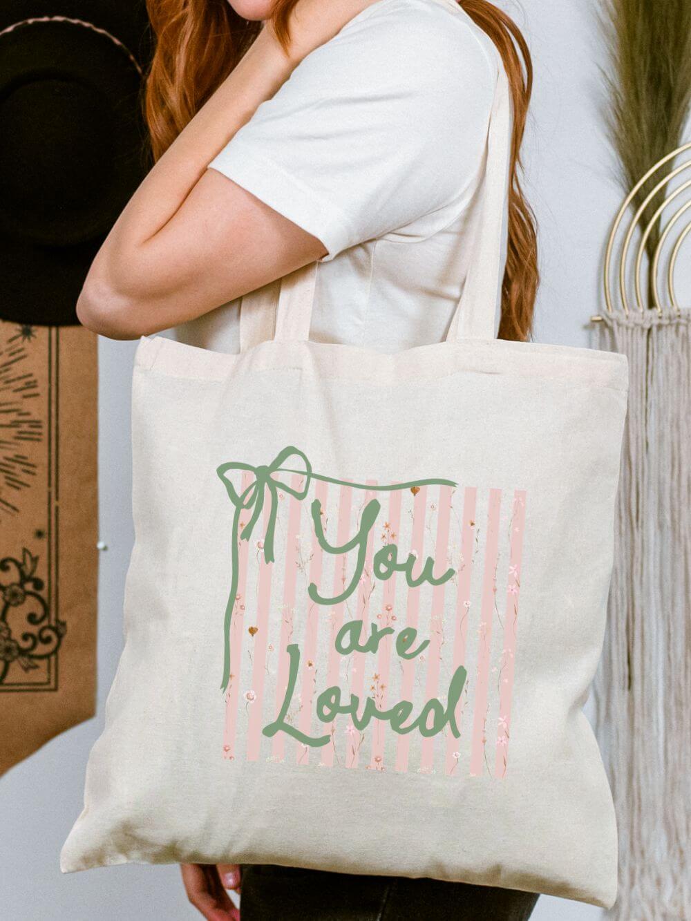 You_Are_Loved_Tote You Are Loved Cotton Canvas Tote Bag Christian John 3:16 Grocery Tote - Image 1